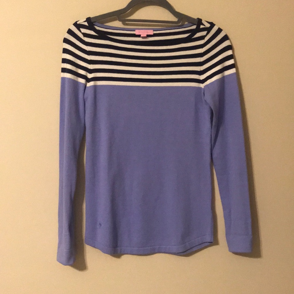🌴Lilly Pulitzer Lavender and Navy Stripe Sweater - Picture 2 of 5
